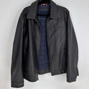 TOMMY HILFIGER MEN'S BOMBER Faux LEATHER Insulated JACKET L BLACK